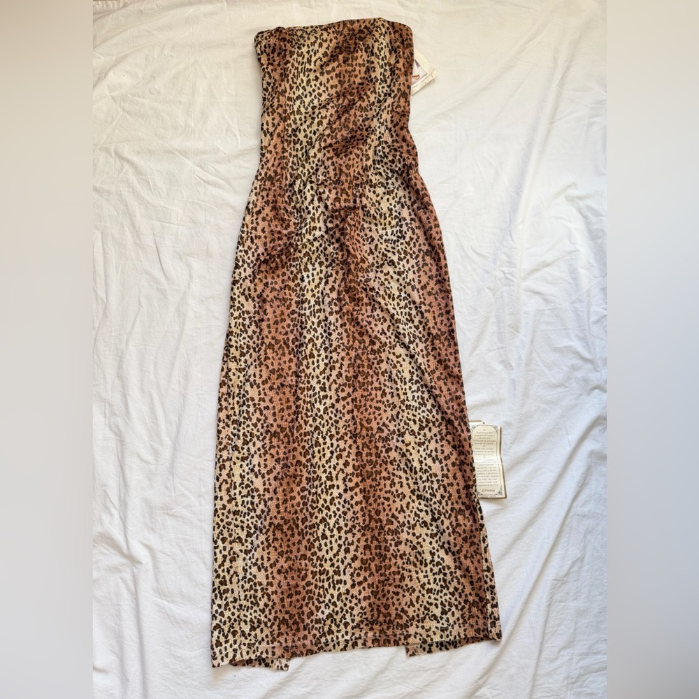 Gunne Sax Leopard Print Strapless Dress